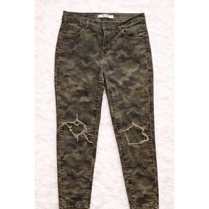 Highway Jeans Camo Skinny Jeans Womens 11/12 Distressed Knee Olive Green Y2K